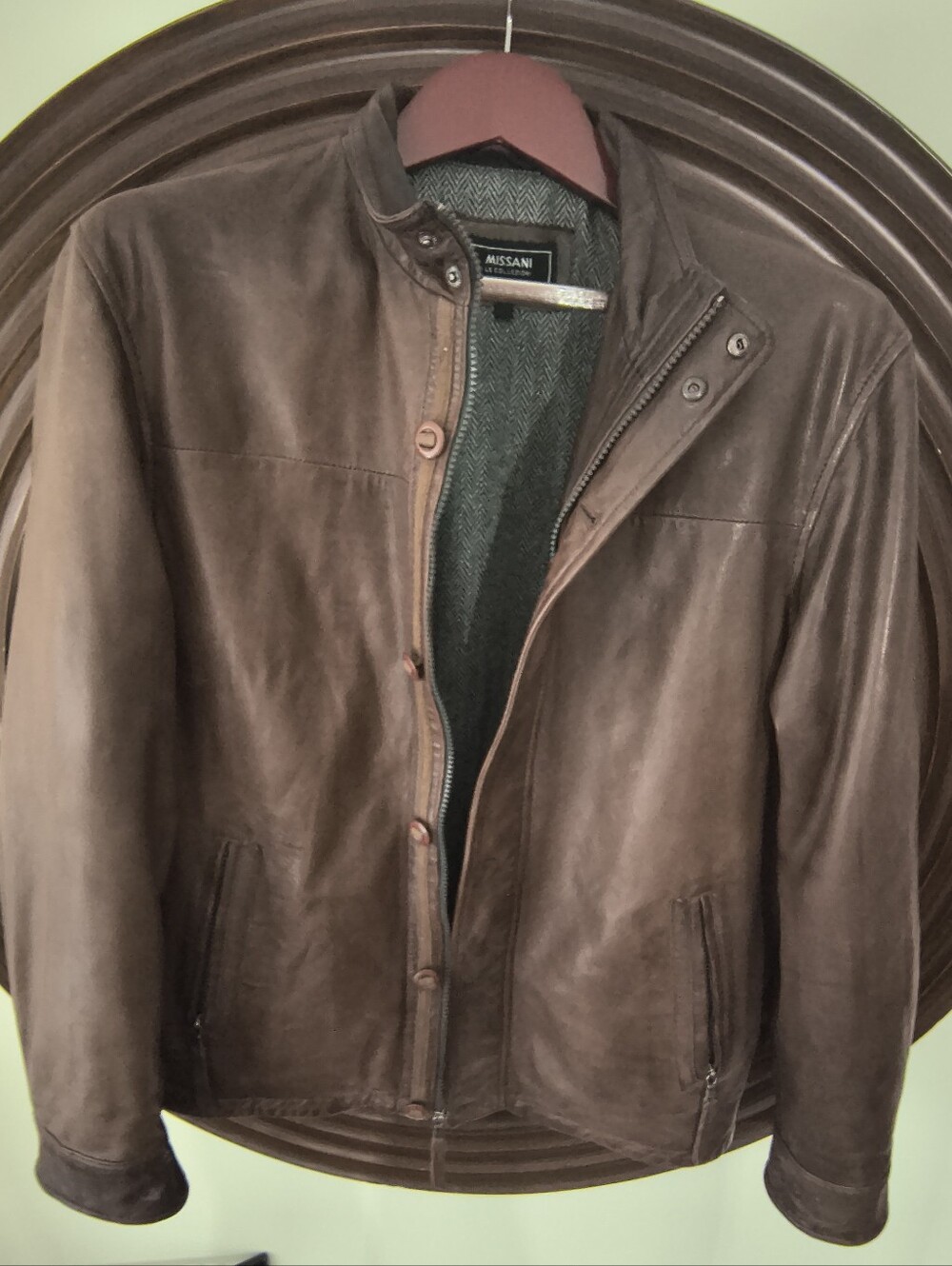 Missani Designer Leather Bomber Jacket Premium Italian Cashmere Lining Medium